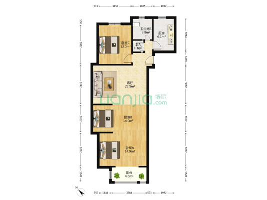 御苑山水 3室1厅2卫 106平方