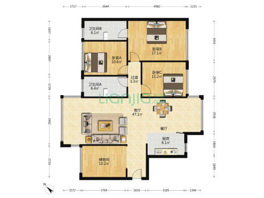龙光天禧 3室1厅2卫 137平方