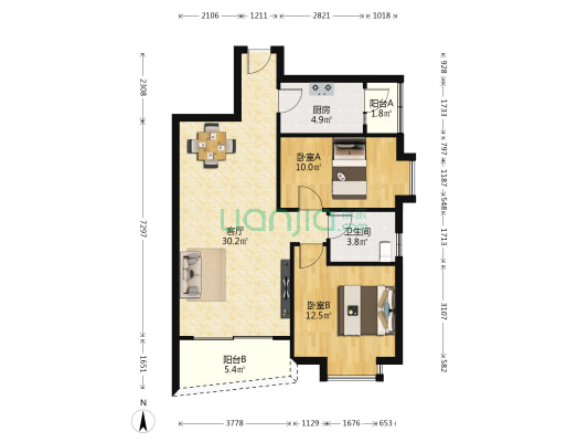 宝利豪庭 2室1厅1卫 84平方
