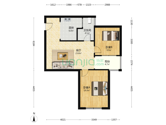 青扬新桥花园 2室1厅1卫 80平方
