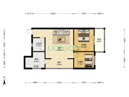 昆明氧气厂生活区 2室2厅1卫 70平方