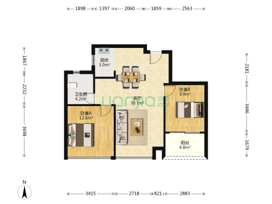 田园牧歌揽翠苑 2室1厅1卫 85平方