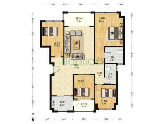 富元君庭 4室1厅2卫 130平方