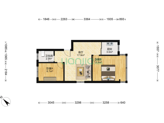 东森花园 2室1厅1卫 53平方