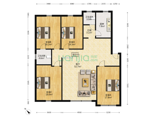 银丰园 4室1厅2卫 164平方