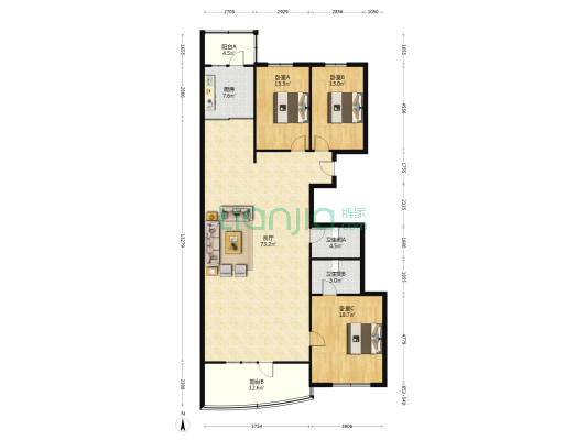 陽光2000 3室1厅2卫 192平方