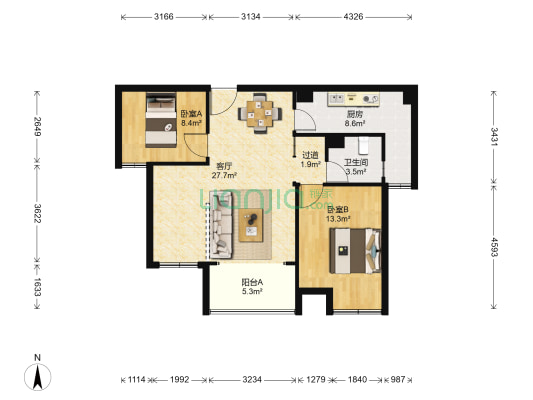 千灯裕花园 2室1厅1卫 89平方