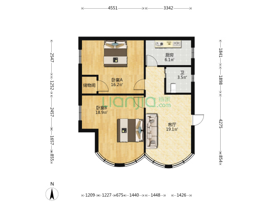 人民北路 2室1厅1卫 80平方