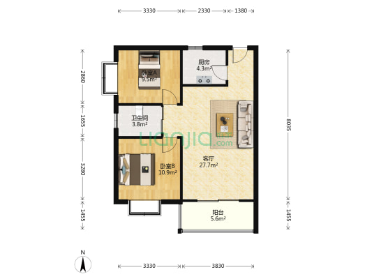 中房祥佑家园 2室1厅1卫 82平方