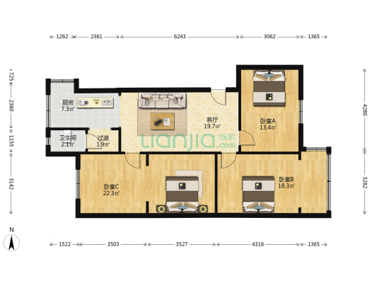 兴隆北巷1号 3室1厅1卫 75平方