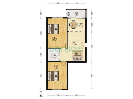 工行长缨路支行家属院 2室2厅1卫 82平方