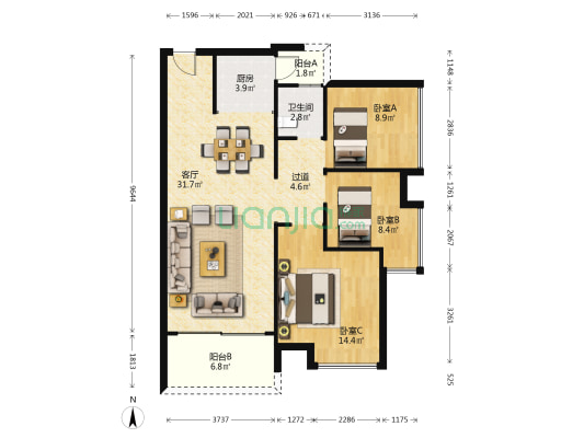 永和苑 3室1厅1卫 97平方