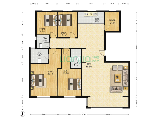 万科翡翠观唐 4室1厅3卫 198平方