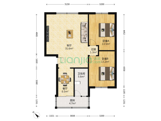 新星小区 2室2厅1卫 92平方