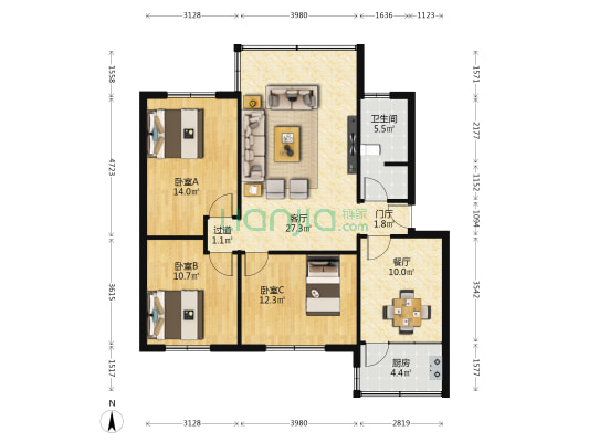 庆宁社区农行宿舍 3室2厅1卫 106平方