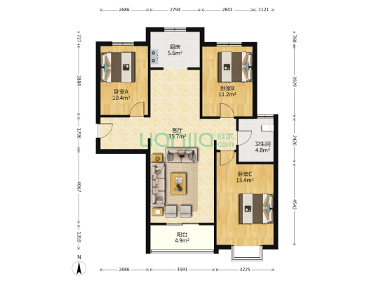 新怡佳园 3室1厅1卫 117平方