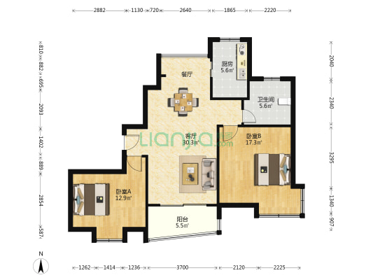 朱莘苑 2室1厅1卫 97平方