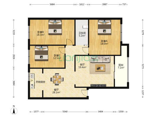 泰安家园 3室2厅1卫 71平方