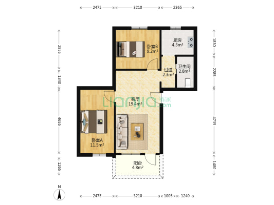 广纸路 2室1厅1卫 68平方