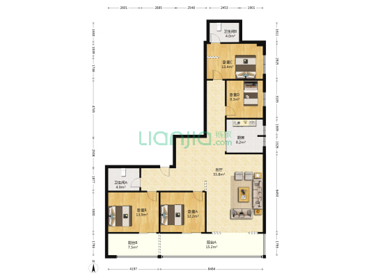 凤城六零 4室1厅2卫 208平方
