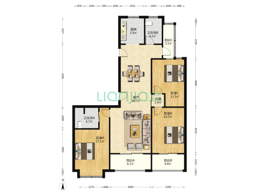 外滩公馆 3室1厅2卫 164平方