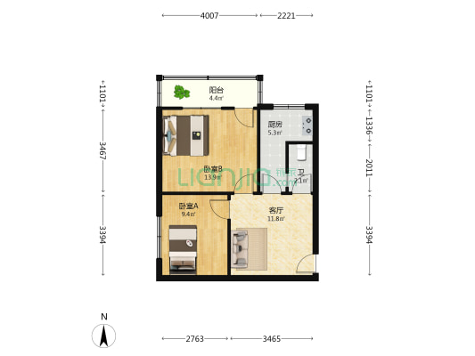 井园街62号院 2室1厅1卫 56平方