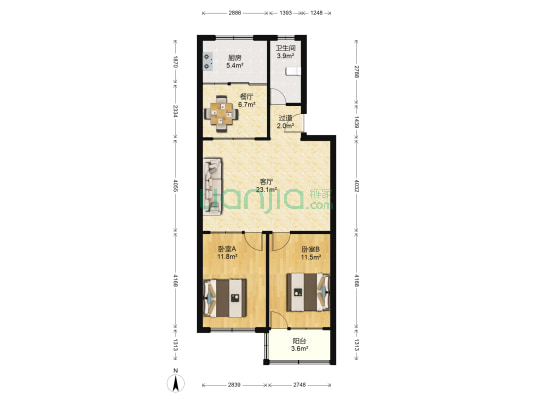 万福花苑 2室2厅1卫 86平方