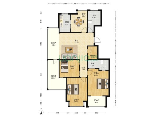洛河小区东区 3室2厅2卫 137平方