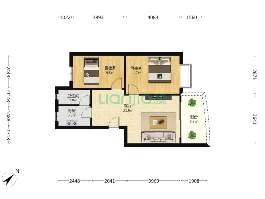 旺兴家园 2室1厅1卫 70平方