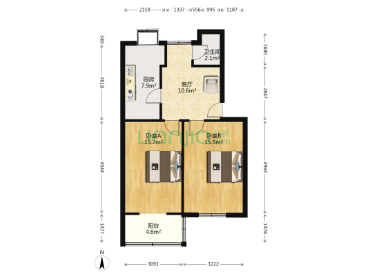 水产局宿舍 2室1厅1卫 67平方