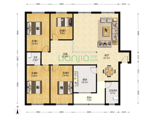 通达巷 4室1厅2卫 168平方