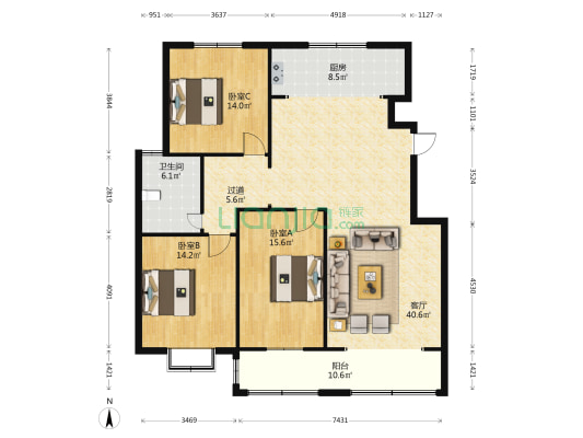 新世纪花园 3室1厅1卫 142平方
