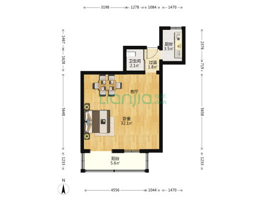 翠微西里 1室0厅1卫 55平方