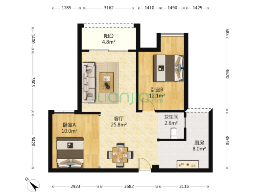 金科廊桥水乡E区 2室1厅1卫 74平方