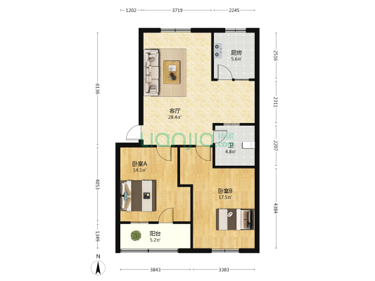 劳动路内衣厂家属院 2室1厅1卫 93平方