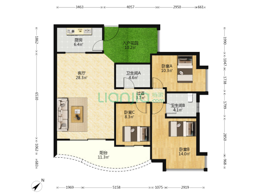 缙麓雅苑 3室1厅2卫 111平方