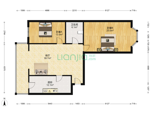 海富山水文園一期 2室1厅1卫 125平方