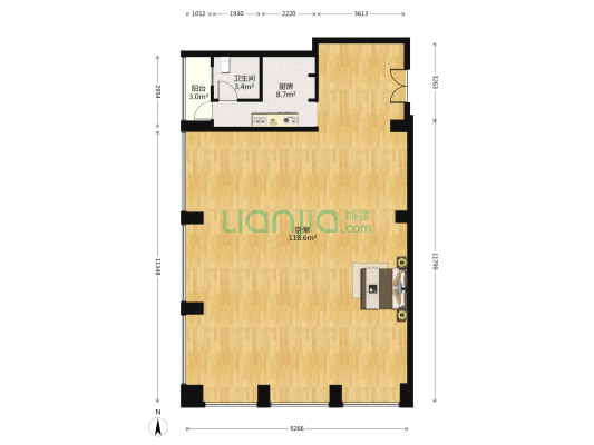 建外soho西区 1室0厅1卫 202平方