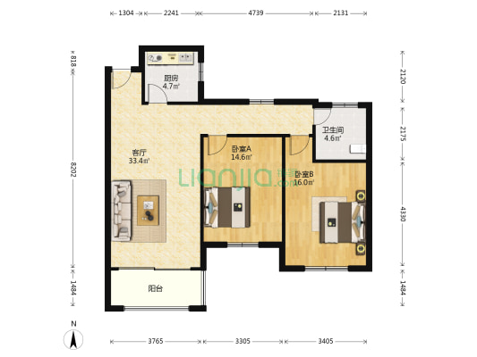 大渔景苑 2室1厅1卫 106平方