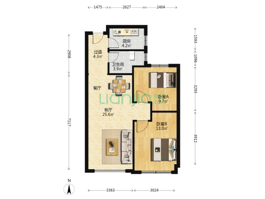 环贸中心 2室1厅1卫 92平方