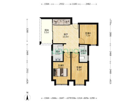 瑞东花园 3室1厅1卫 65平方