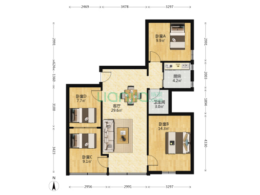 育兰小区 4室1厅1卫 96平方