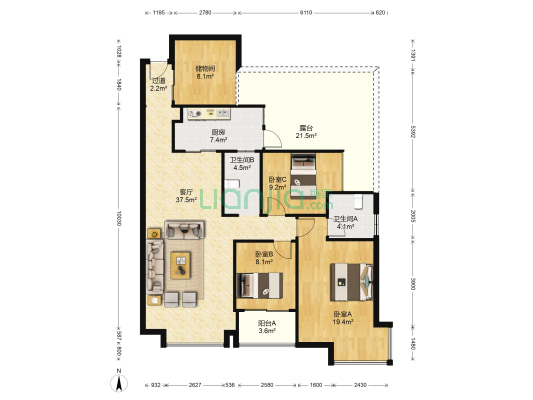 领航江阁 3室1厅2卫 117平方