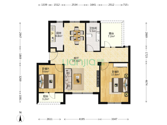 一方五合院 2室1厅1卫 97平方