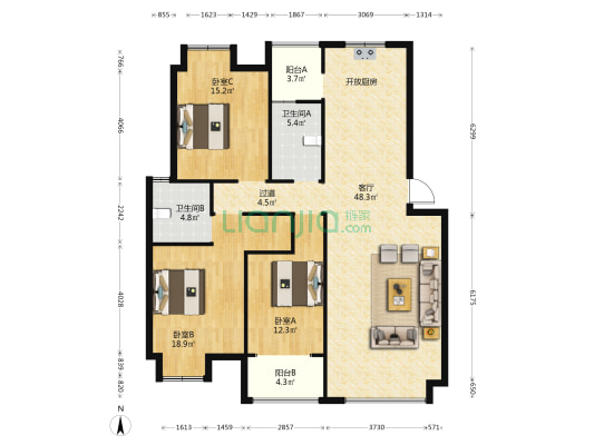 经晨时代·尚苑 3室1厅2卫 130平方