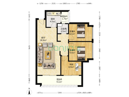 欧郡 3室1厅1卫 89平方