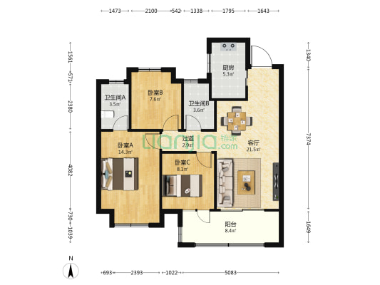 铂玥江南 3室1厅2卫 99平方