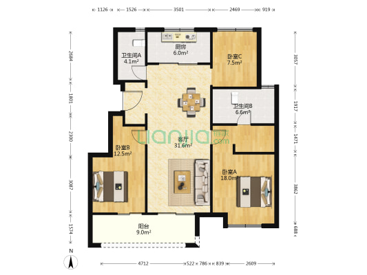 香悦四季 3室1厅2卫 111平方