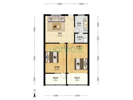 解放大道359 2室1厅1卫 75平方
