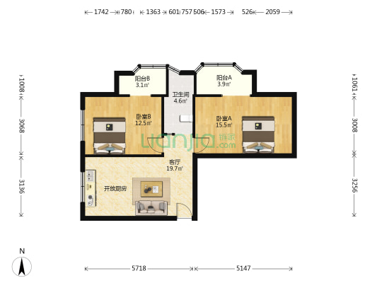 环友里 2室1厅1卫 80平方